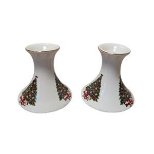 Christmas Candlestick Holders Pair 4" Porcelain Taper Candle Holders, vintage